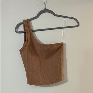 Bozzolo One-Shoulder Tan Ribbed Crop Top